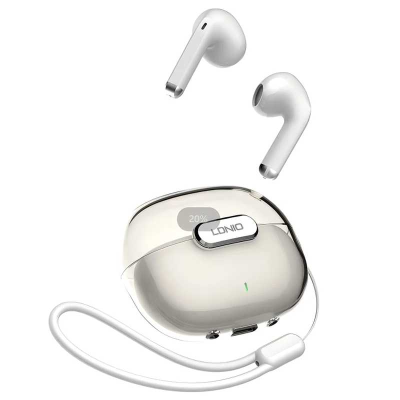 LDNIO T03 TWS Bluetooth 5.3 Hörlurar Halv-i-örat Hi-Fi 13 mm Driver 20-timmars Batteri Transparent Design Huvudtelefon – Vit