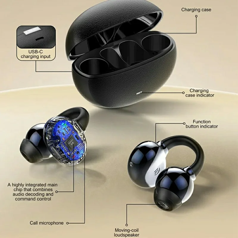 LDNIO T16 OWS Open Ear Clip Bluetooth-compatible Earbuds 12mm Driver Wireless Earbuds for Sports - White
