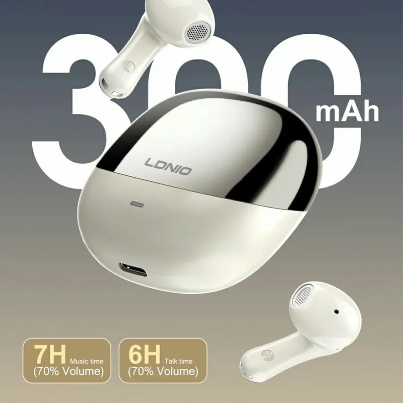 LDNIO T15 TWS Bluetooth-compatible V6.0 Earbuds IPX5 Waterproof HiFi Sound Semi-in-Ear Wireless Earbuds - White