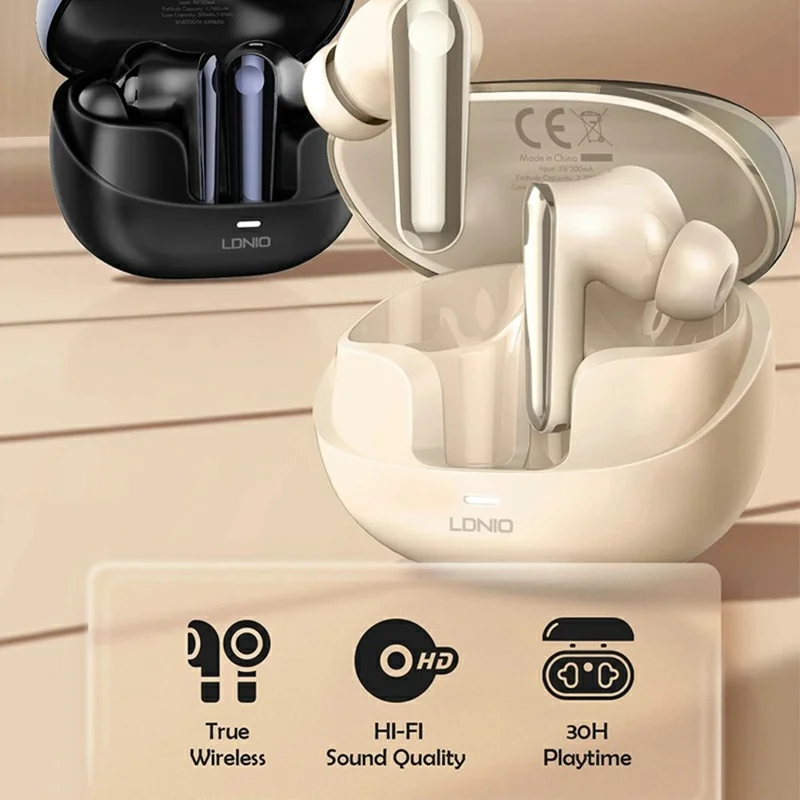 LDNIO T06 TWS Bluetooth-kompatibel 5.3-Kopfhörer Noise-Cancelling Wireless In-Ear-Musik-Kopfhörer - Beige