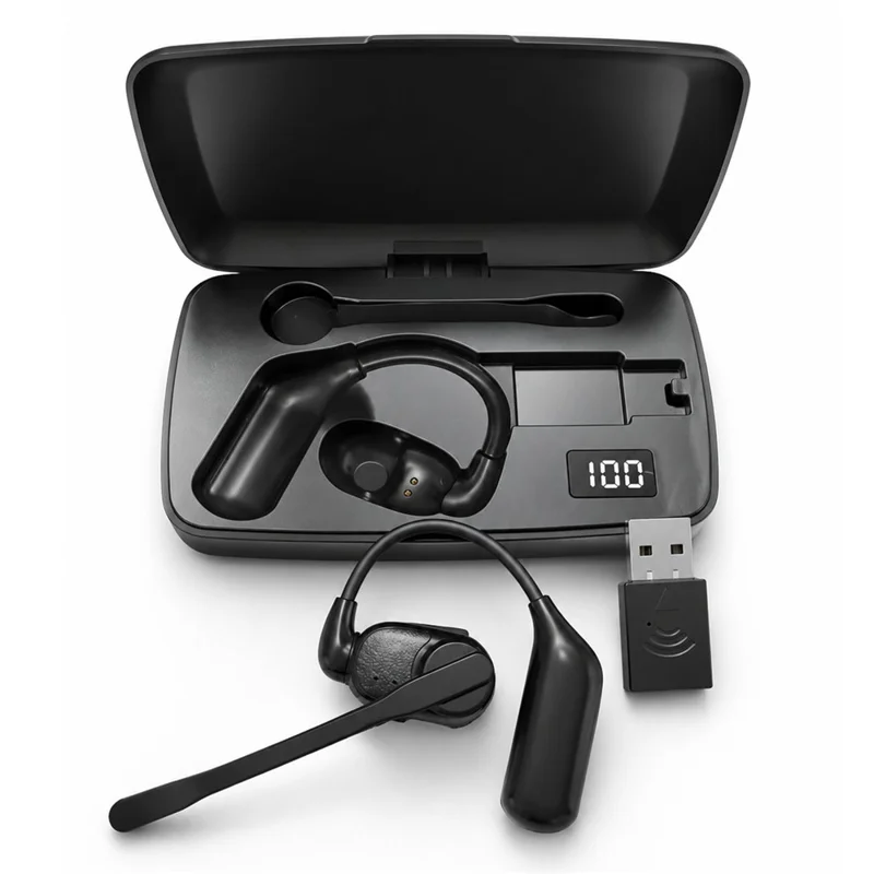 Noise Cancelling Mono Bluetooth-compatible 6.0 Earphones with Rotating Microphone Business Earphones with Wireless Adapter - Black