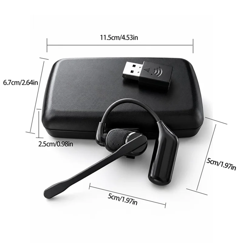 Noise Cancelling Mono Bluetooth-compatible 6.0 Earphones with Rotating Microphone Business Earphones with Wireless Adapter - Black