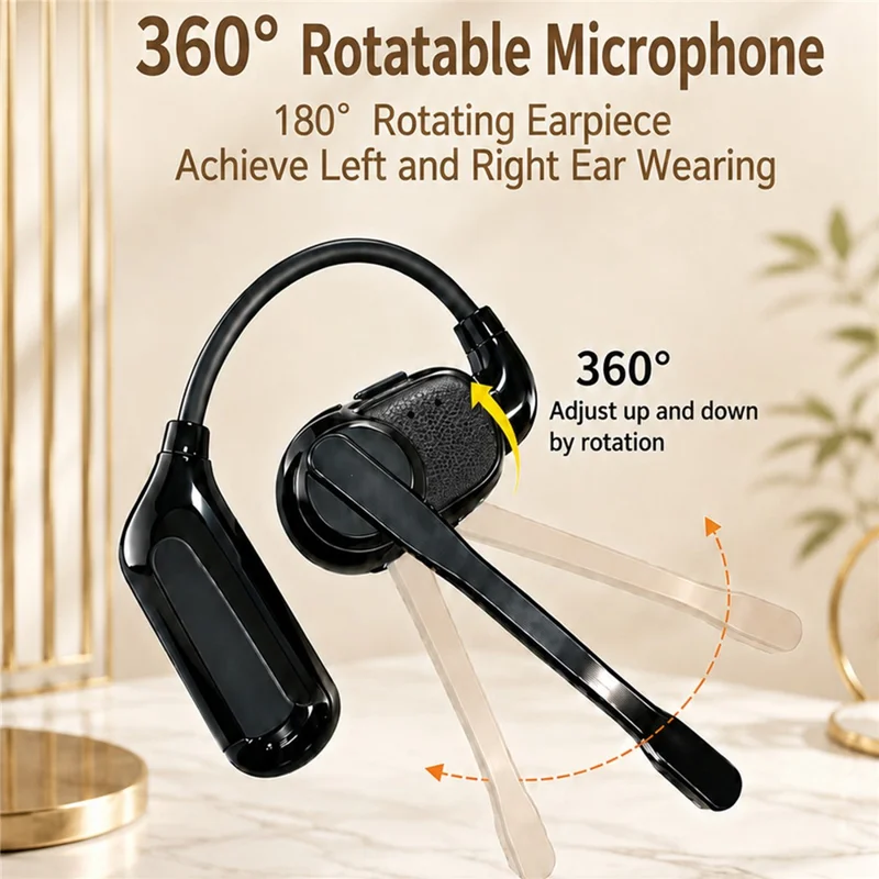 Noise Cancelling Mono Bluetooth-compatible 6.0 Earphones with Rotating Microphone Business Earphones with Wireless Adapter - Black