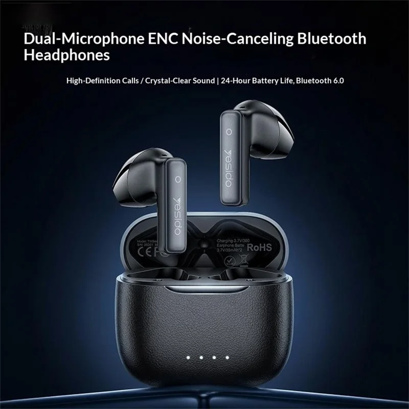 YESIDO TWS44 Bluetooth-compatible Earbuds Semi-in-ear Dual Mic ENC Noise Cancelling Earphones - Black