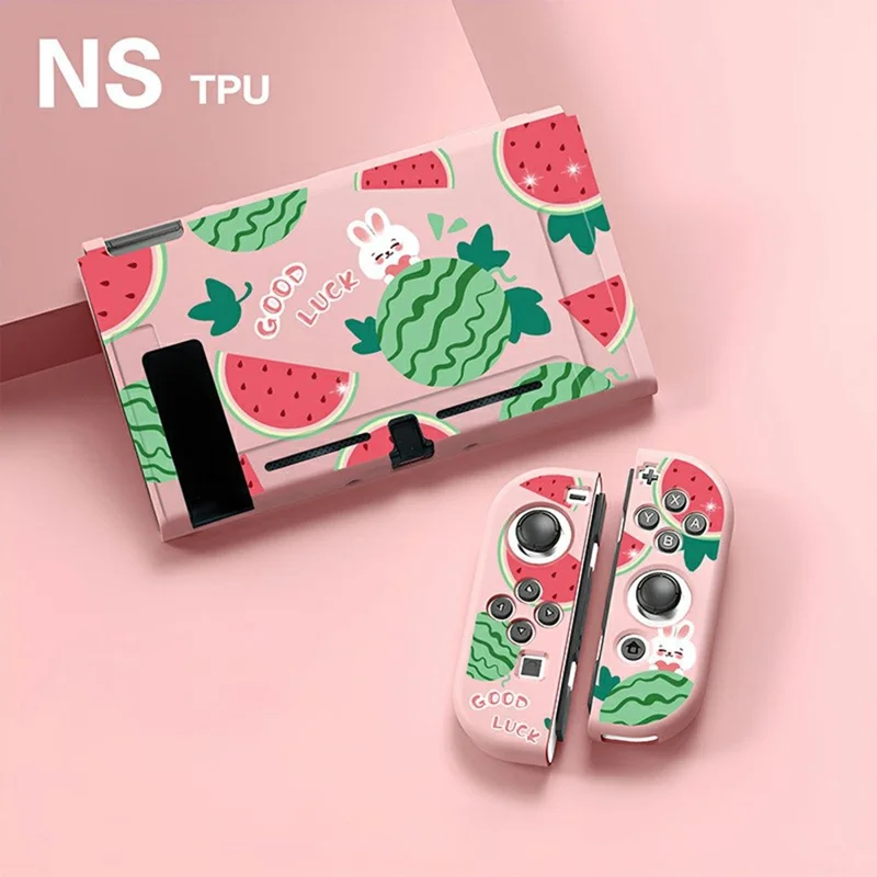 For Nintendo Switch Protective Case Cartoon Printed Soft TPU Shockproof Cover - Watermelon