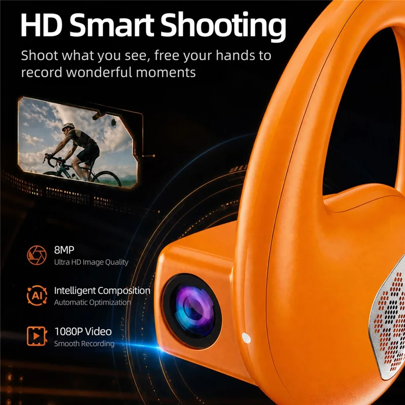 E900 Open Ear Bluetooth-compatible Earphones with 8MP Camera AI Translation ENC Noise Reduction Earphones - Orange
