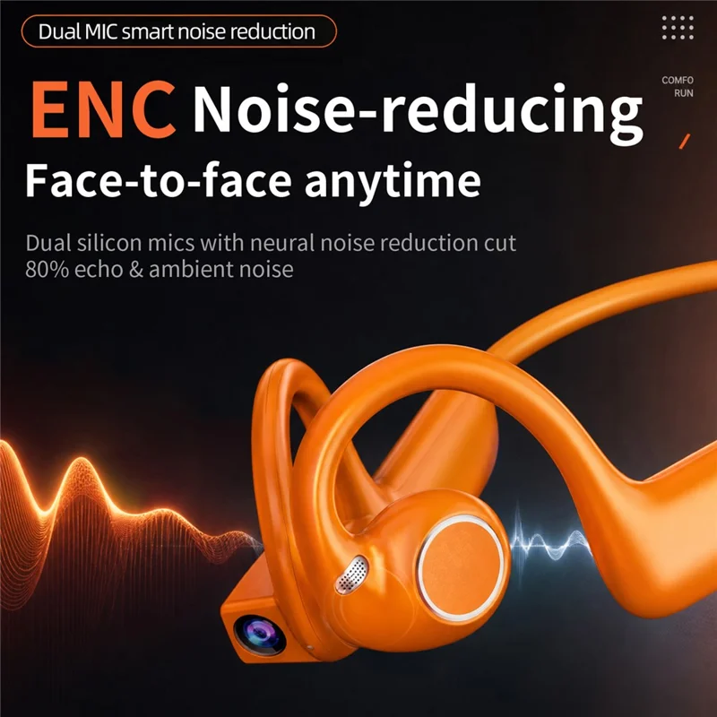 E900 Open Ear Bluetooth-compatible Earphones with 8MP Camera AI Translation ENC Noise Reduction Earphones - Orange