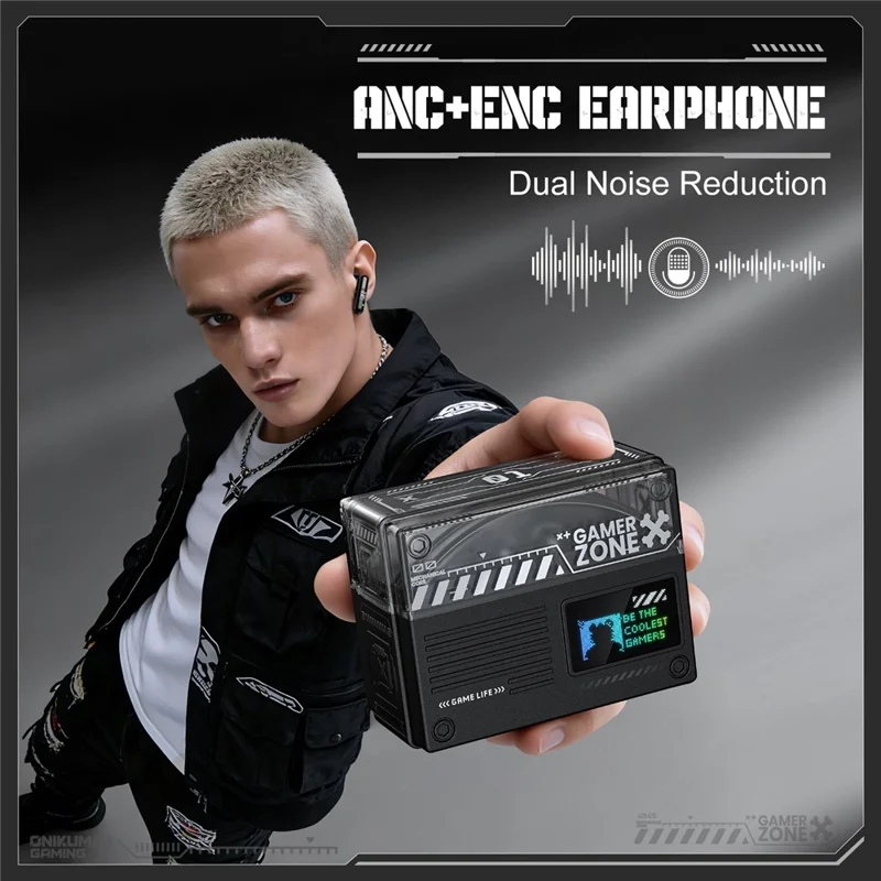 ONIKUMA TX602 Tri-Mode Bluetooth-compatible Gaming Earbuds ANC+ENC Noise Reduction with OLED Display Charging Case - Black