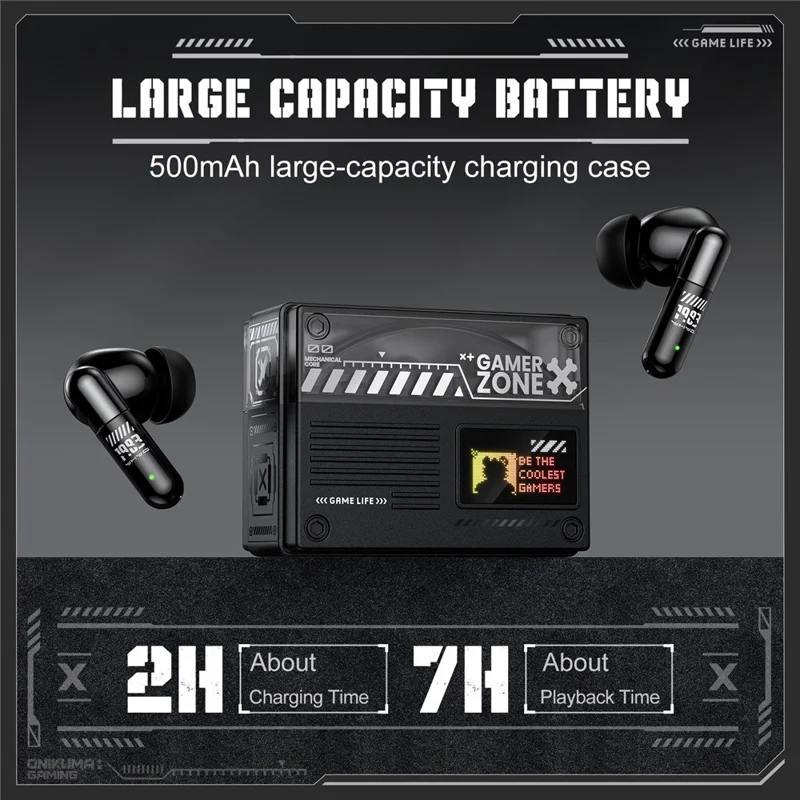 ONIKUMA TX602 Tri-Mode Bluetooth-compatible Gaming Earbuds ANC+ENC Noise Reduction with OLED Display Charging Case - Black
