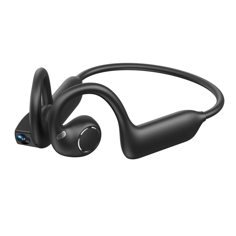E12 AI Translation Smart Camera Bone Conduction Bluetooth-compatible Earphones 8MP 1080P EIS Video - Black
