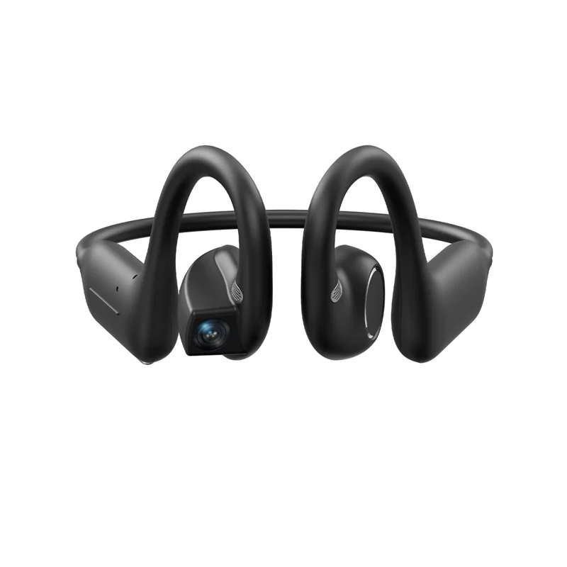 E12 AI Translation Smart Camera Bone Conduction Bluetooth-compatible Earphones 8MP 1080P EIS Video - Black