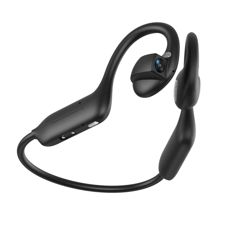 E12 AI Translation Smart Camera Bone Conduction Bluetooth-compatible Earphones 8MP 1080P EIS Video - Black