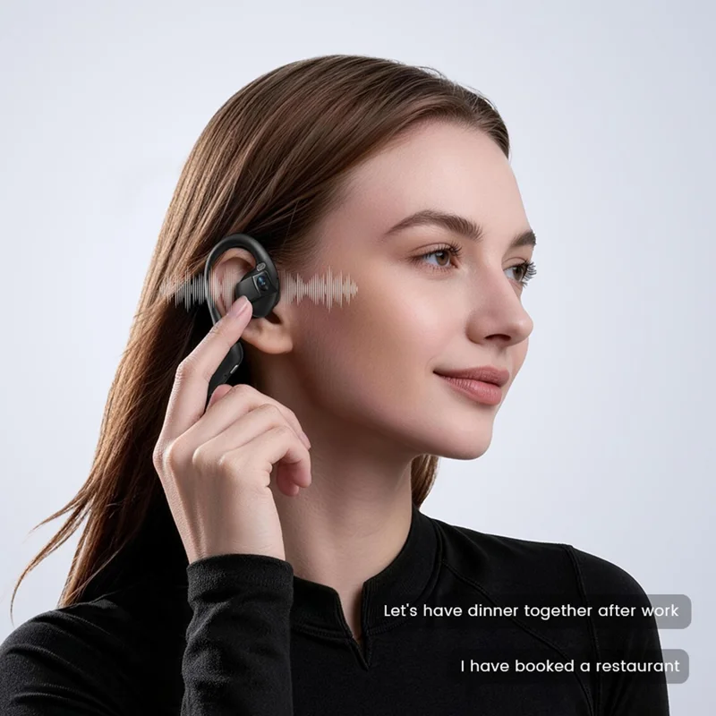 E12 AI Translation Smart Camera Bone Conduction Bluetooth-compatible Earphones 8MP 1080P EIS Video - Black