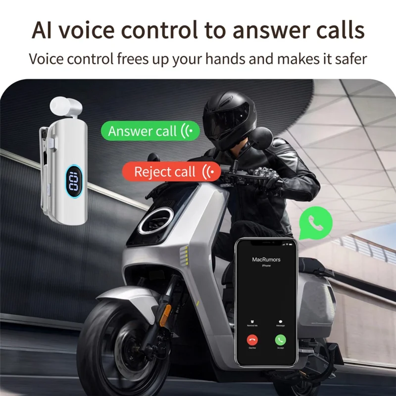 K93 Bluetooth-Kopfhörer mit Clip, digitale Anzeige, ENC Geräuschunterdrückung, Schnellladung – Schwarz