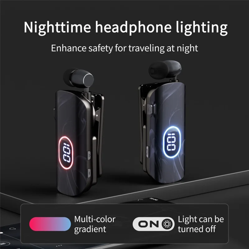 K93 Bluetooth-Kopfhörer mit Clip, digitale Anzeige, ENC Geräuschunterdrückung, Schnellladung – Schwarz