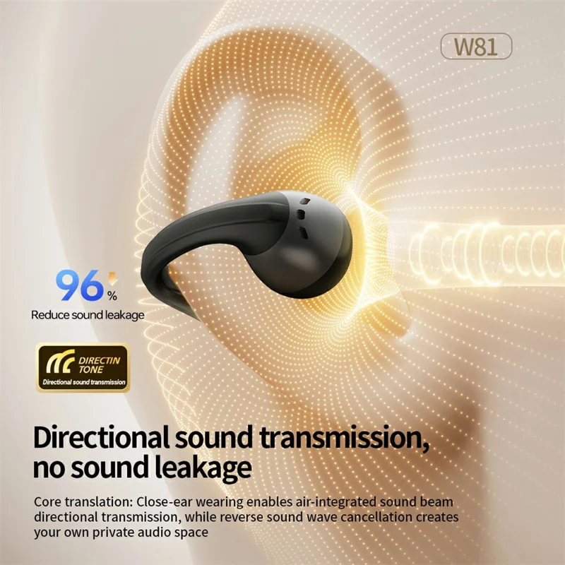 CELEBRAT W81 Bluetooth-compatible 6.0 Earbuds Open Ear Clip-On Wireless Earbuds 11mm Driver - Black