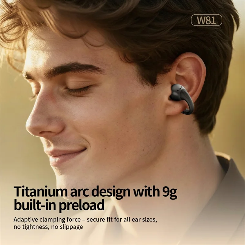 CELEBRAT W81 Bluetooth-compatible 6.0 Earbuds Open Ear Clip-On Wireless Earbuds 11mm Driver - Black