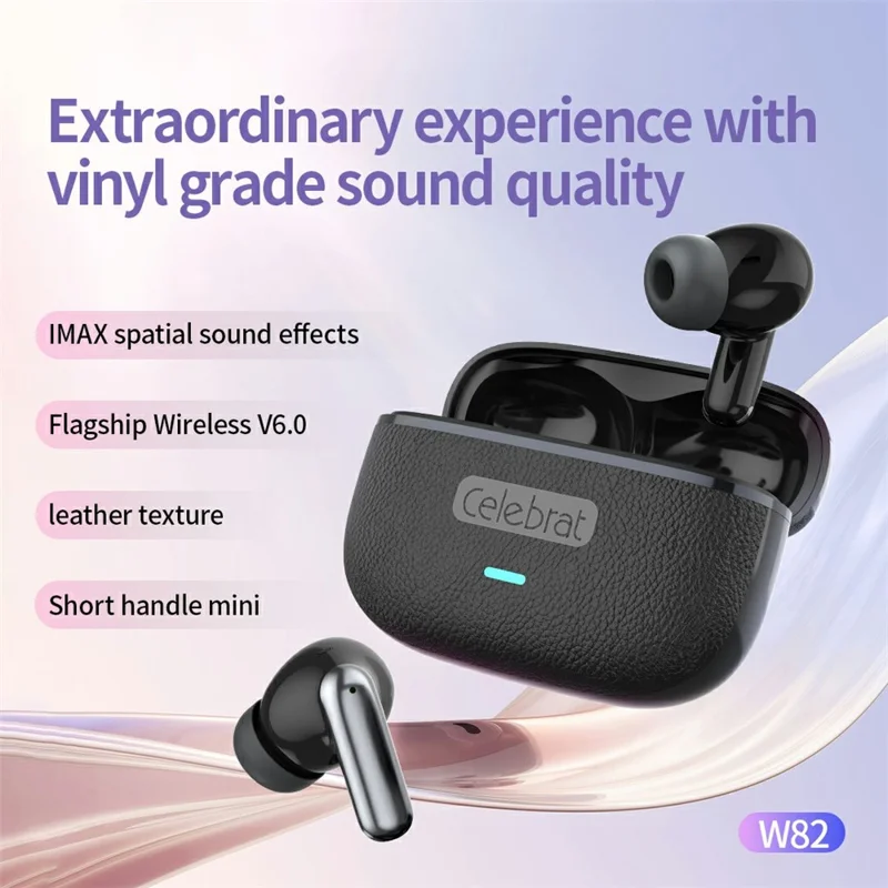 CELEBRAT W82 True Wireless Bluetooth-compatible Earbuds 13mm Driver with HD Call Microphone - Black