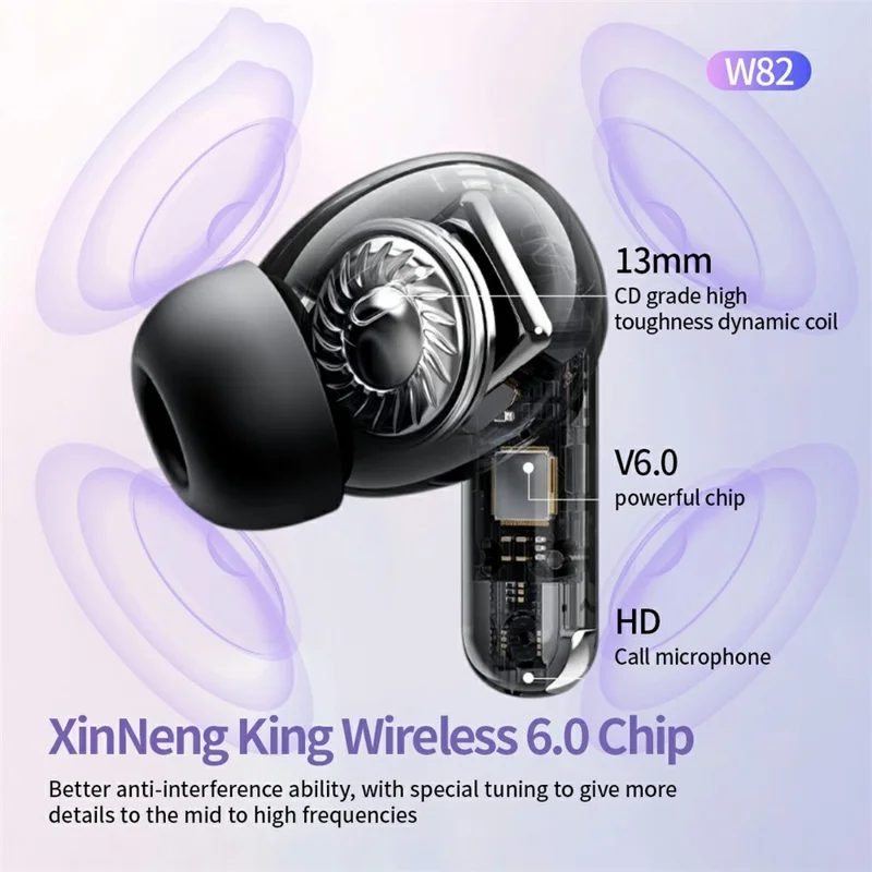 CELEBRAT W82 True Wireless Bluetooth-compatible Earbuds 13mm Driver with HD Call Microphone - Black