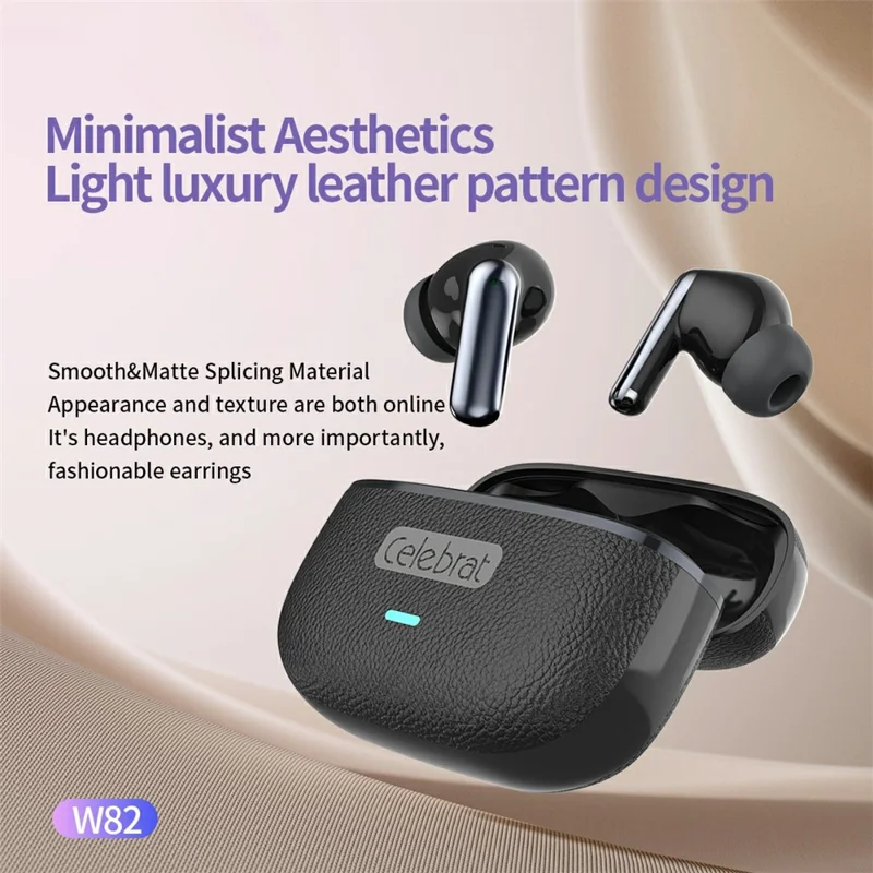 CELEBRAT W82 True Wireless Bluetooth-compatible Earbuds 13mm Driver with HD Call Microphone - Black
