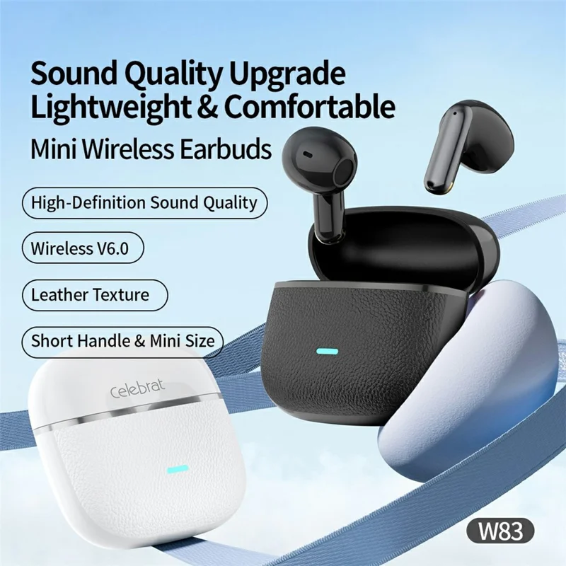 CELEBRAT W83 True Wireless Bluetooth-compatible Earbuds 13mm Driver HD Sound In-Ear Earbuds - Black
