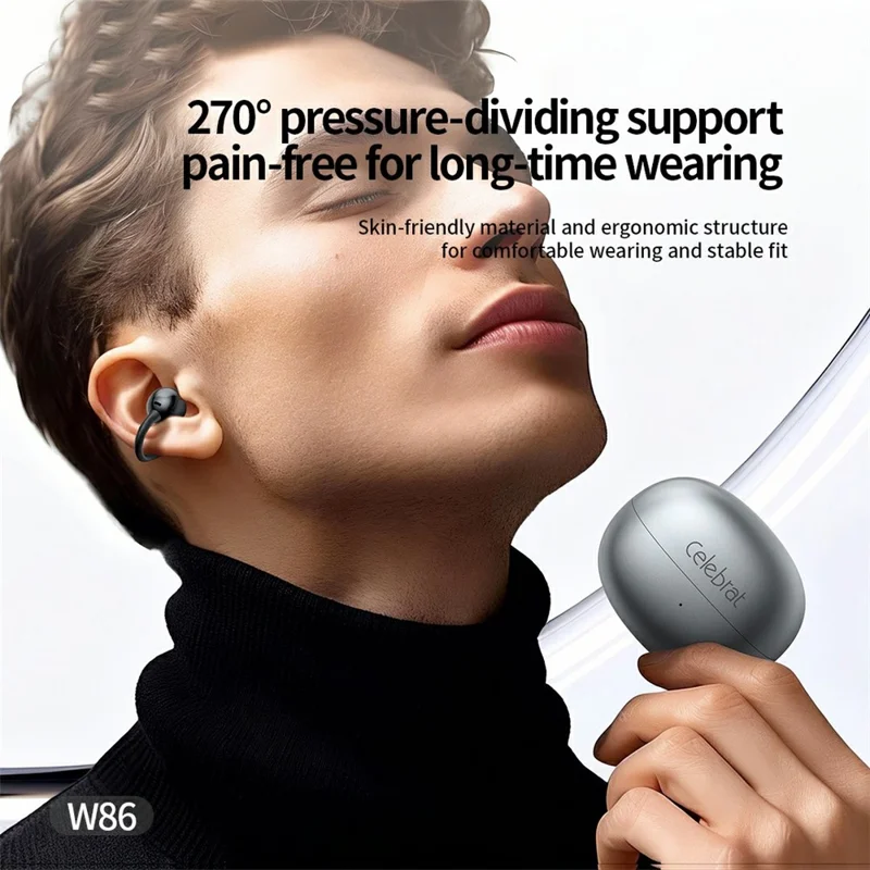 CELEBRAT W86 Ear-Clip Wireless Earbuds 13mm Driver Bluetooth-compatible 5.4 Stereo Earbuds - Grey
