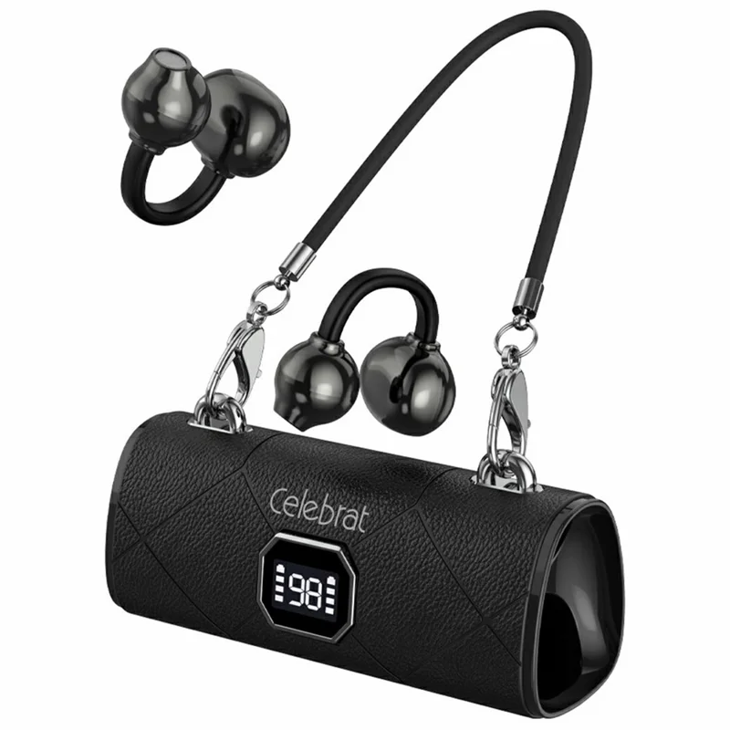 CELEBRAT W87 Clip-On Wireless Earbuds Bluetooth-compatible 5.4 with Bag Shape Charging Case - Black