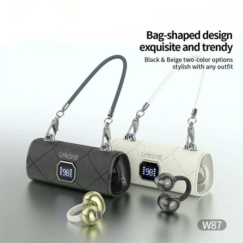 CELEBRAT W87 Clip-On Wireless Earbuds Bluetooth-compatible 5.4 with Bag Shape Charging Case - Black