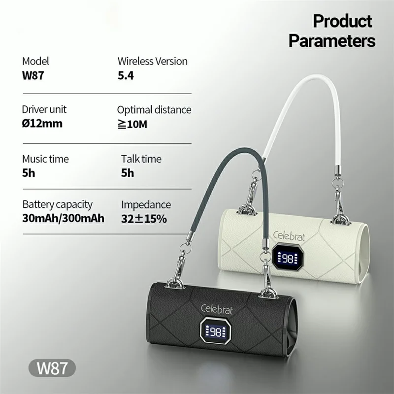 CELEBRAT W87 Clip-On Wireless Earbuds Bluetooth-compatible 5.4 with Bag Shape Charging Case - Black