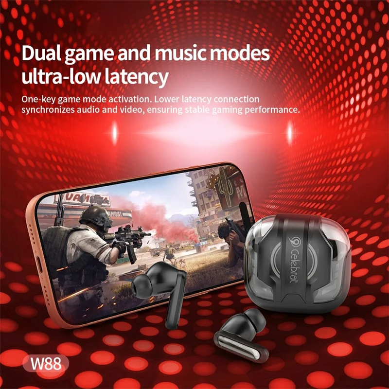 CELEBRAT W88 Wireless Gaming Earbuds Bluetooth-compatible 6.0 Low Latency Game Mode - Black