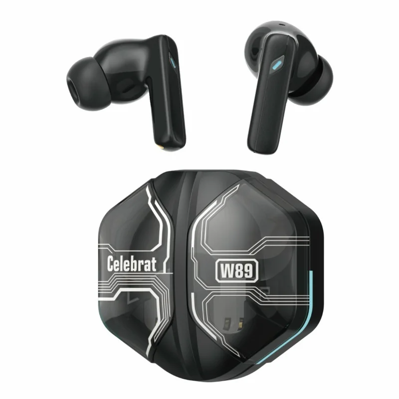 CELEBRAT W89 Wireless Earbuds 13mm Driver Bluetooth-compatible 6.0 Gaming Earbuds - Black