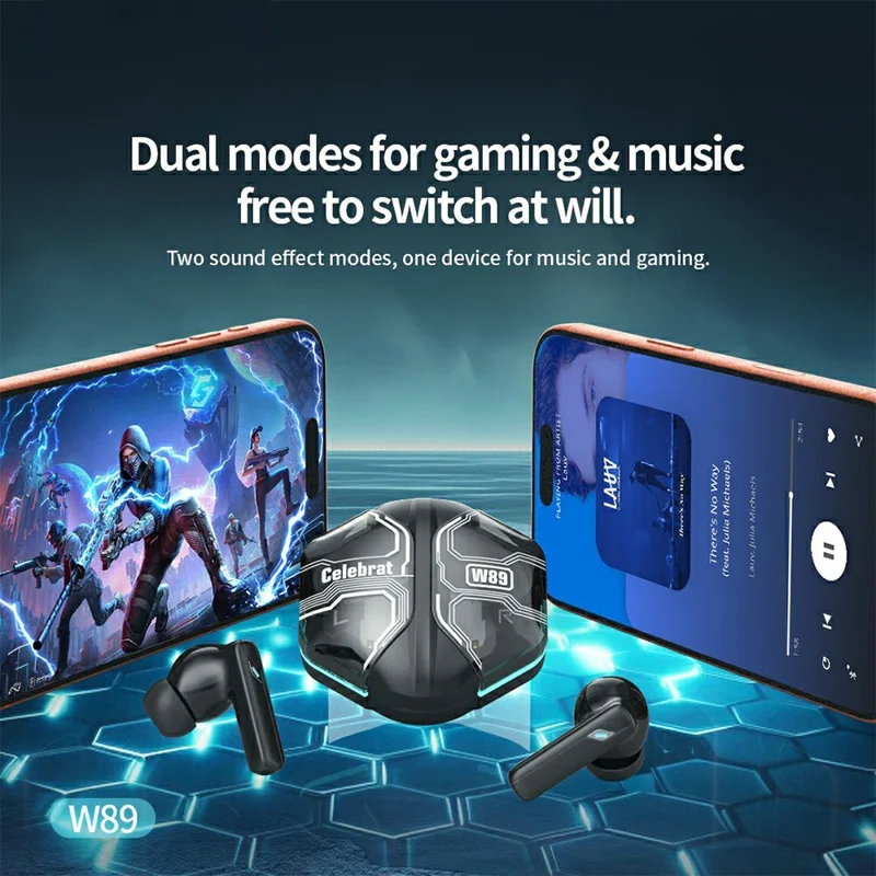 CELEBRAT W89 Wireless Earbuds 13mm Driver Bluetooth-compatible 6.0 Gaming Earbuds - Black