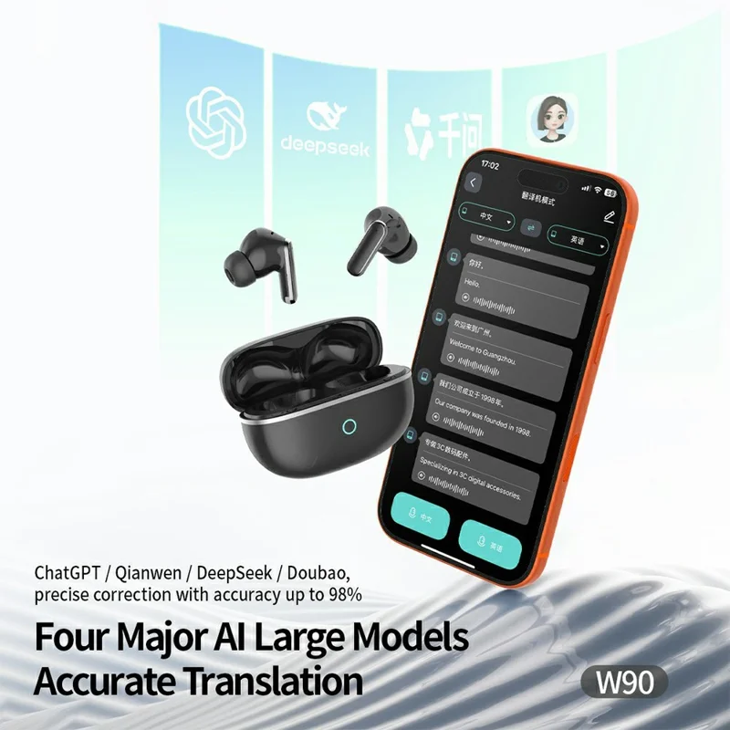 CELEBRAT W90 AI Translation Bluetooth-compatible Earbuds 165 Languages Real-Time Interpreter - Black