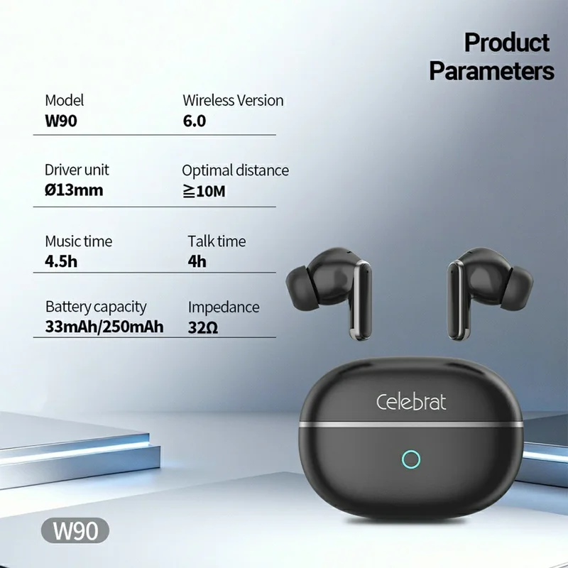 CELEBRAT W90 AI Translation Bluetooth-compatible Earbuds 165 Languages Real-Time Interpreter - Black
