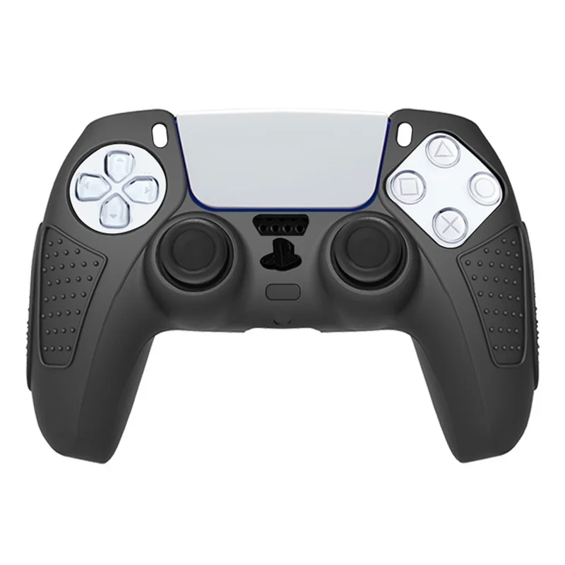 Funda de silicona protectora para control DualSense de Sony PlayStation 5, agarre antideslizante con textura, cobertura total, resistente al sudor, tacto suave como la piel - Negro