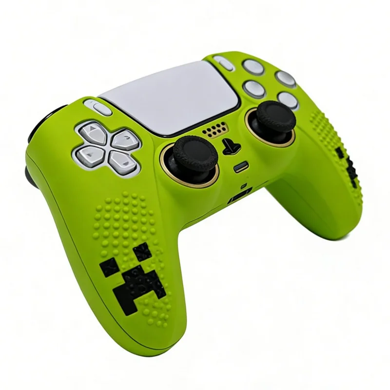 Funda protectora de silicona para control DualSense de Sony PlayStation 5 con tapas para joystick y juego de pegatinas - Verde