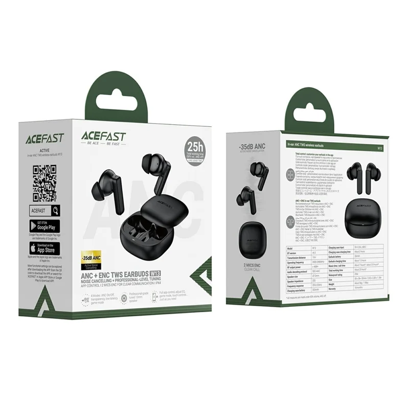 ACEFAST W13 In-Ear ANC TWS Wireless Earbuds Bluetooth-compatible 6.0 Earphones - Black