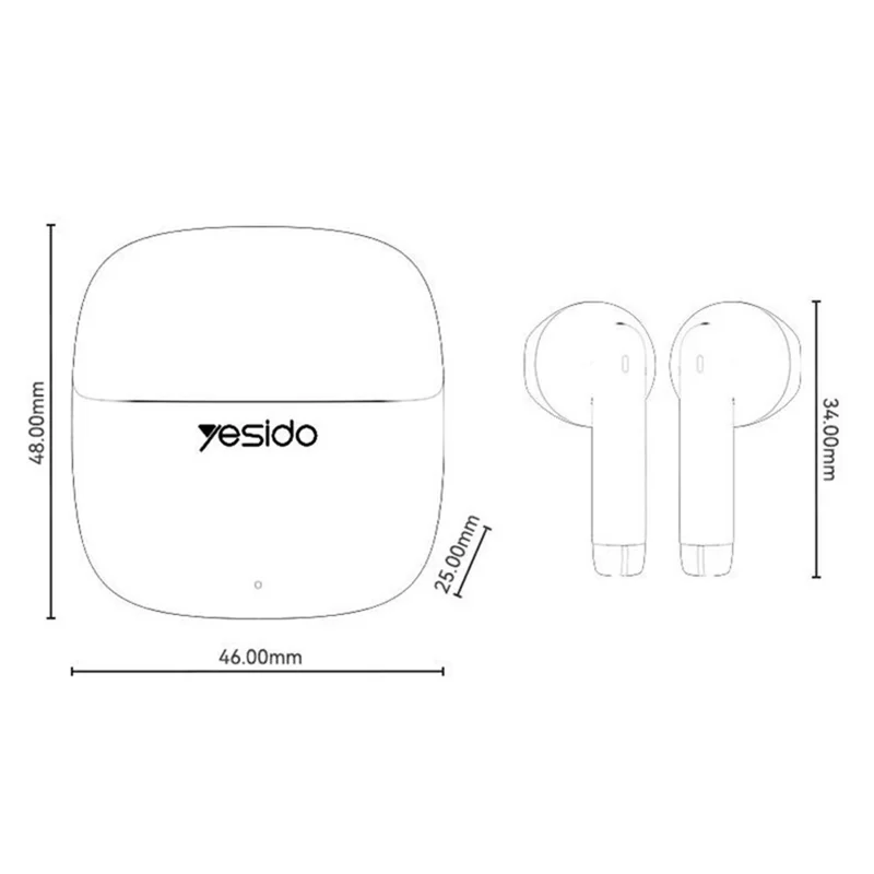 YESIDO TWS48 13mm Driver Bluetooth-compatible 6.0 Wireless Earbuds TWS Semi-in-ear Earbuds - Black