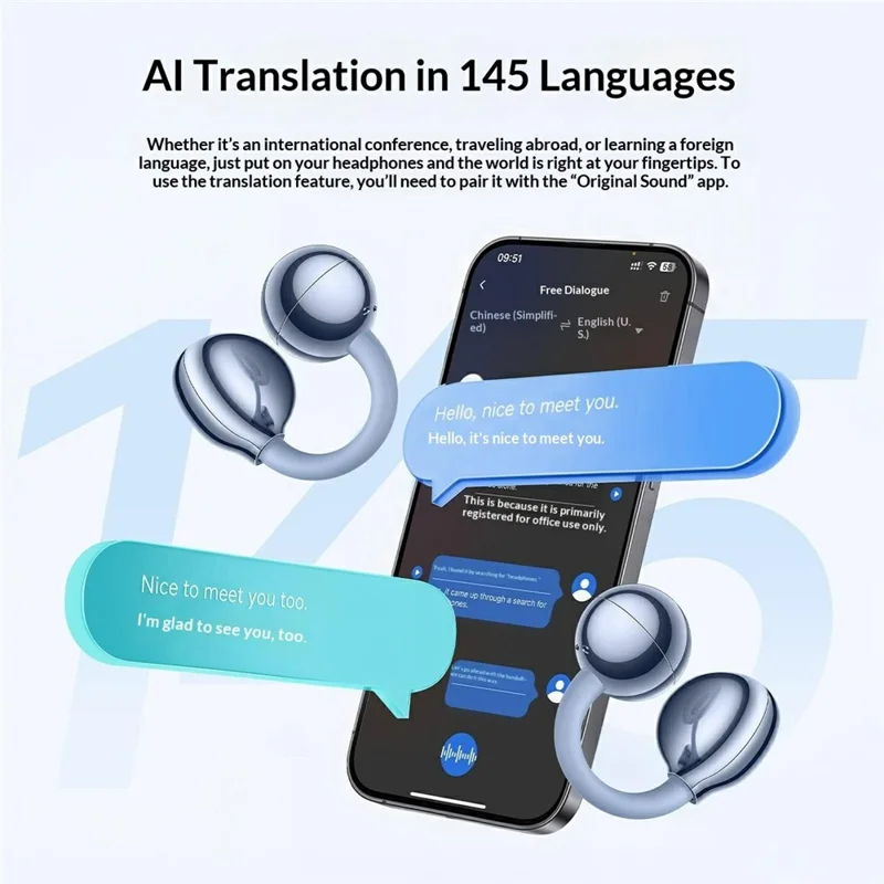 YESIDO TWS49 145 Languages AI Translation Ear Clip Bluetooth-compatible Earbuds Touch Control - Purple