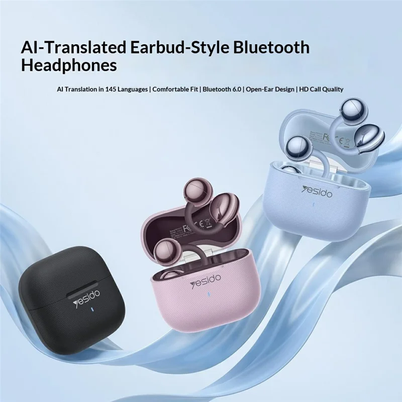 YESIDO TWS49 145 Languages AI Translation Ear Clip Bluetooth-compatible Earbuds Touch Control - Purple