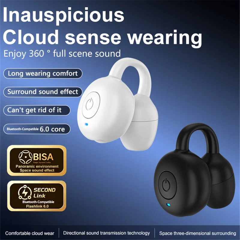 M32 Single Ear Clip Bluetooth-compatible 6.0 Wireless Earphone 6 Hours Battery Life IPX3 Waterproof Headset - Black