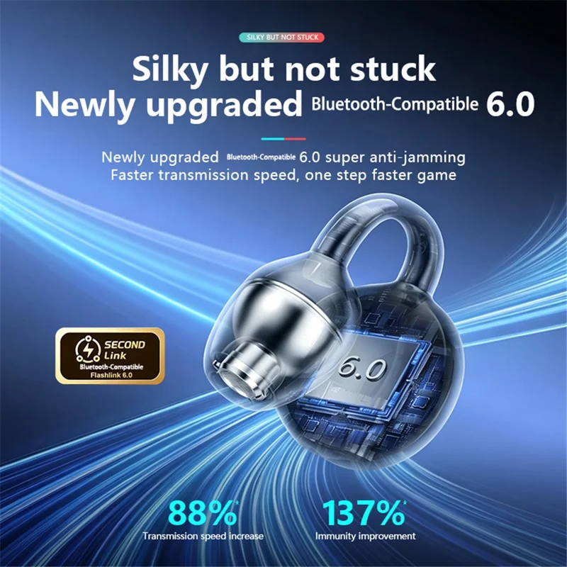 M32 Single Ear Clip Bluetooth-compatible 6.0 Wireless Earphone 6 Hours Battery Life IPX3 Waterproof Headset - Black
