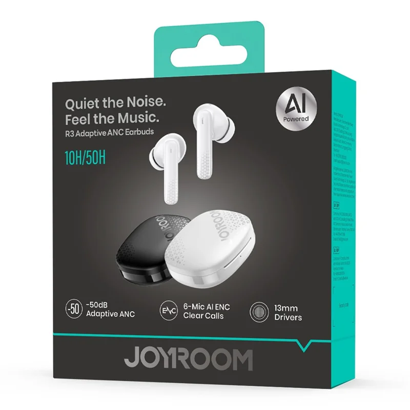 JOYROOM R3 Wireless Earbuds Adaptive ANC AI Bluetooth-compatible 6.0 13mm Driver IPX4 Waterproof - White