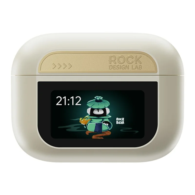 ROCK A5 Pro Bluetooth-compatible 6 ANC Earbuds LCD Touch Screen TWS Earphones - Beige