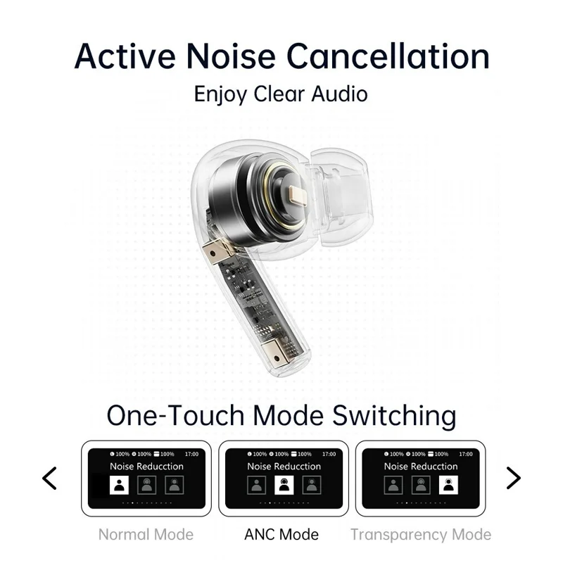 ROCK A5 Pro Bluetooth-compatible 6 ANC Earbuds LCD Touch Screen TWS Earphones - Beige