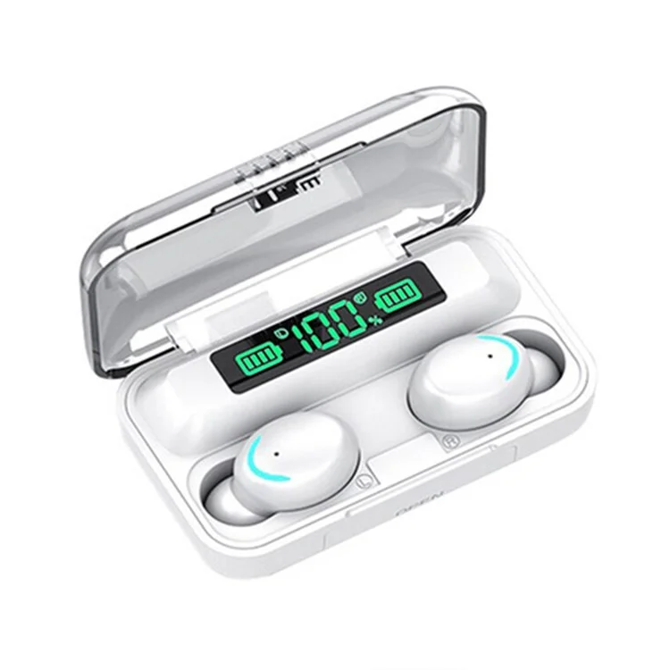 F9-5 Écouteurs sans fil TWS Bluetooth 5.0 Casque IPX7 Étanche Contrôle tactile Oreillettes avec affichage de la batterie LED - Blanc