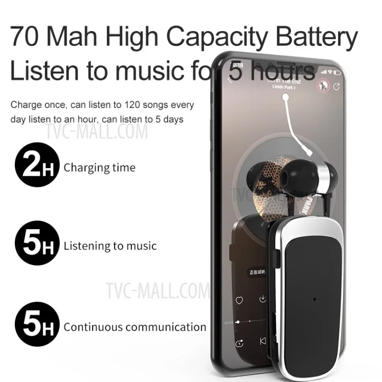 K52 Business Retractable Bluetooth 4.1 Wireless Headset Kopfhörer Anruf Erinnern Sie Vibration Ohrhörer - Weiß