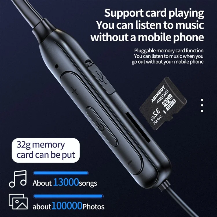 M60 8D Surround Sound Bluetooth 5.1 Wireless Earphone Neck Hanging Headphone Support TF Card - Weiß