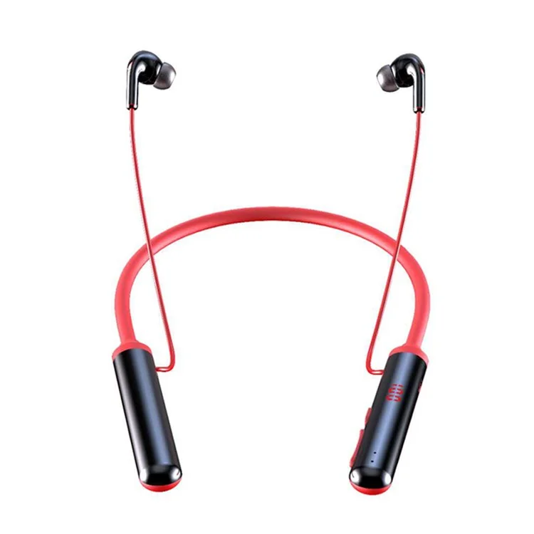 960 Bluetooth 5.0 Auriculares Auriculares Deportes Cuello Auriculares Bass Estéreo LED LED Pantalla Cancelación Auricular Auricular TF Tarjeta - Rojo