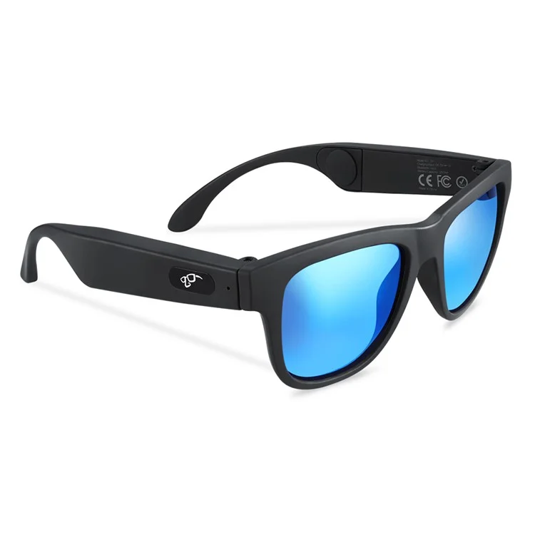 Lunettes de soleil intelligentes à conduction osseuse G1 Bluetooth sans fil Écouteur mains libres Anti-lumière bleue Lunettes de musique - Noir/Bleu